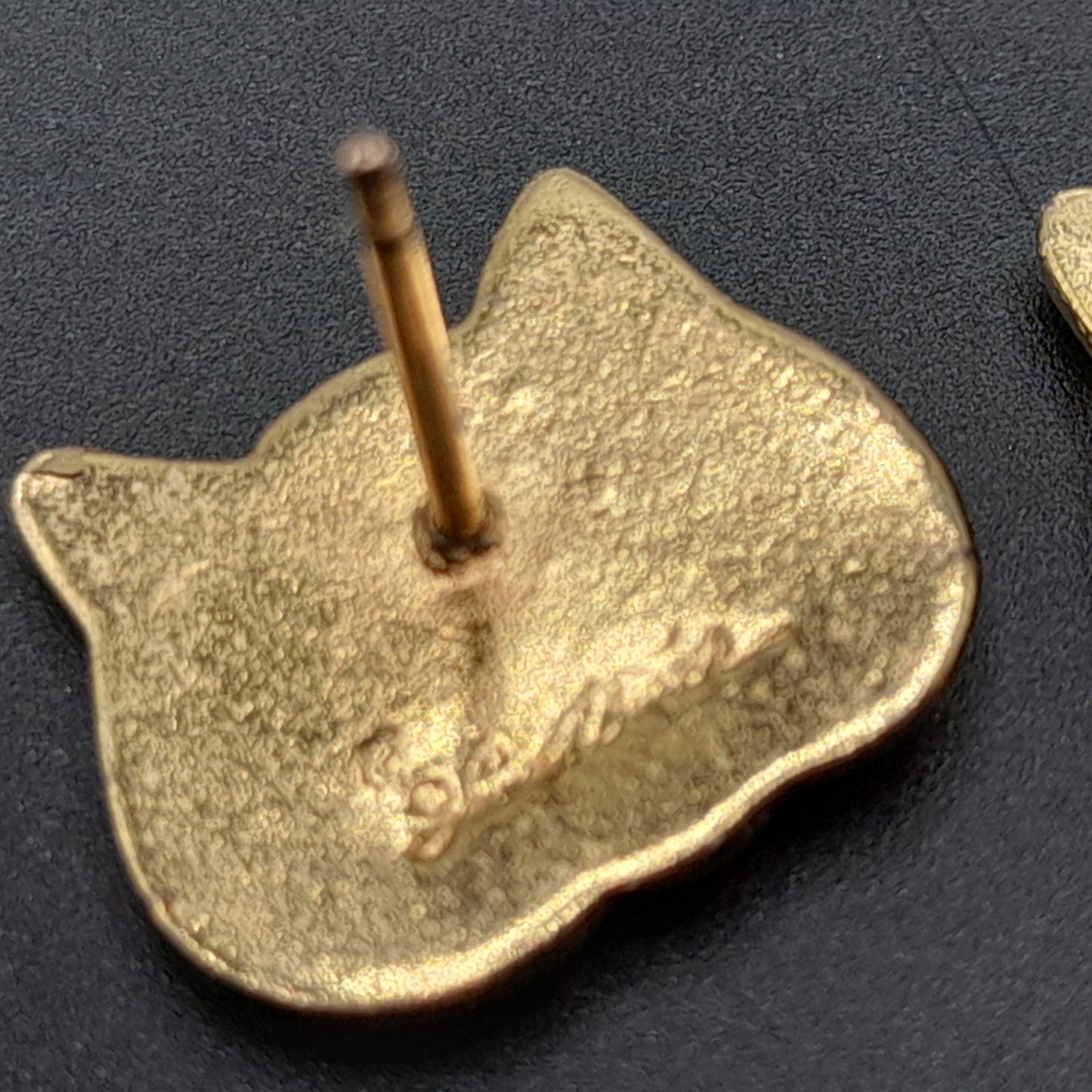 Laurel Burch Cat Face Earrings, Gold Plated Cats, Gold Filled Posts, 1980s