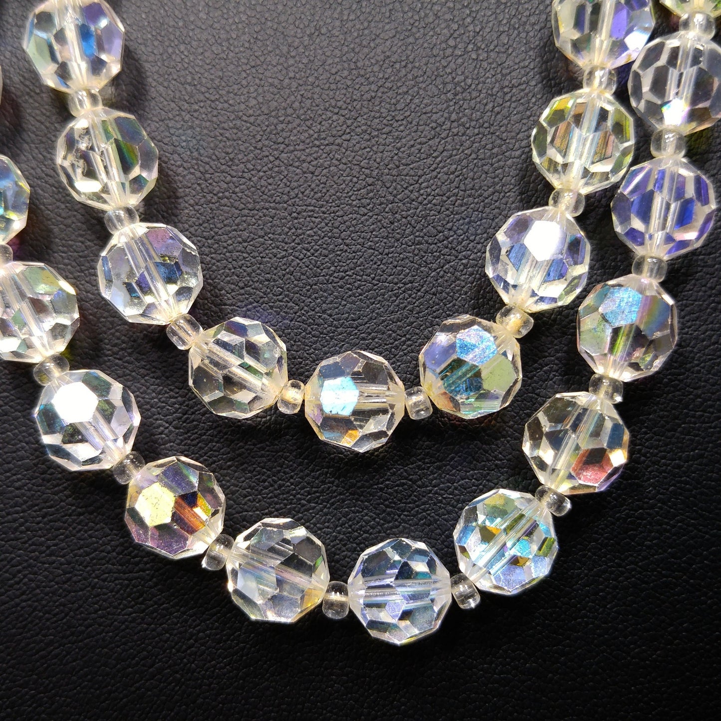 Lisner Clear AB Crystal Beaded Necklace, Two Strands, 1950s Vintage Jewelry