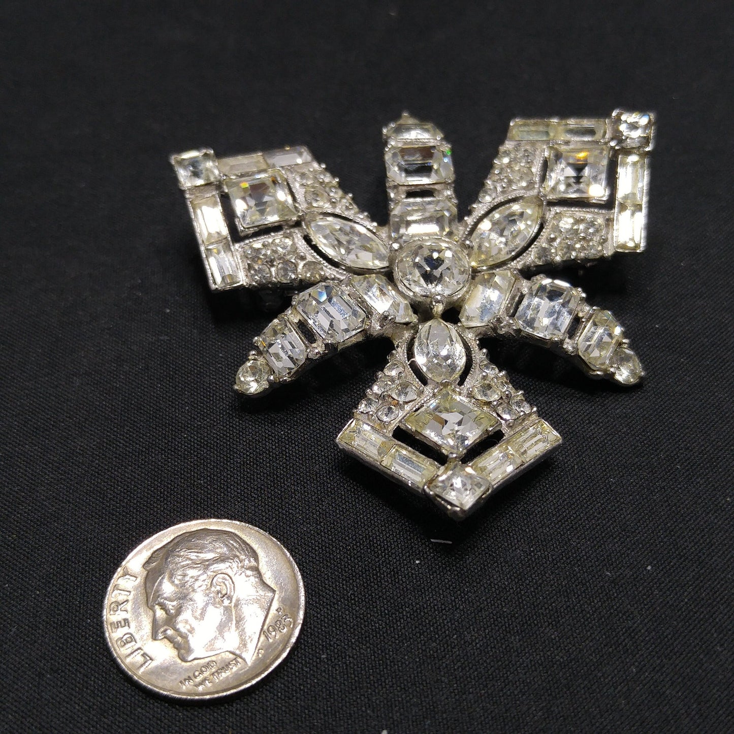 Bogoff Clear Rhinestone Wedding Brooch, Rhodium Plated, 1950s Vintage Jewelry