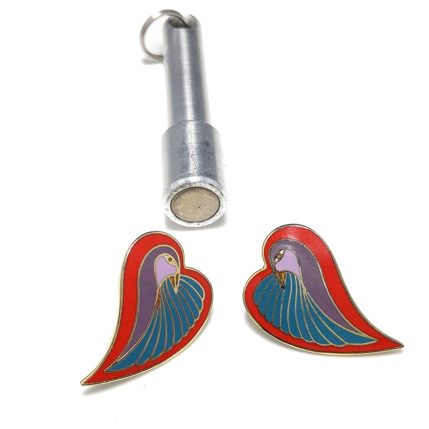 Laurel Burch "Dove Heart" Post Earrings, Gold Plated, 1980s Vintage Jewelry