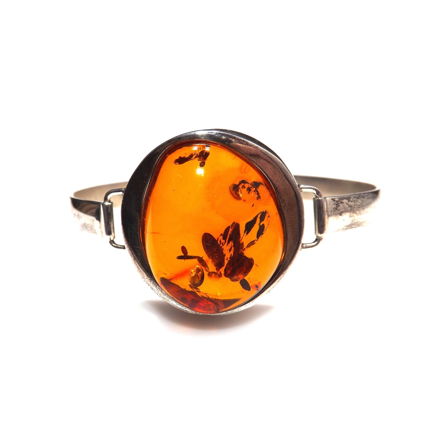 Sterling Silver Baltic Amber Cuff Bracelet Earrings Set, Poland 925 AT1, 1990s Vintage Jewelry