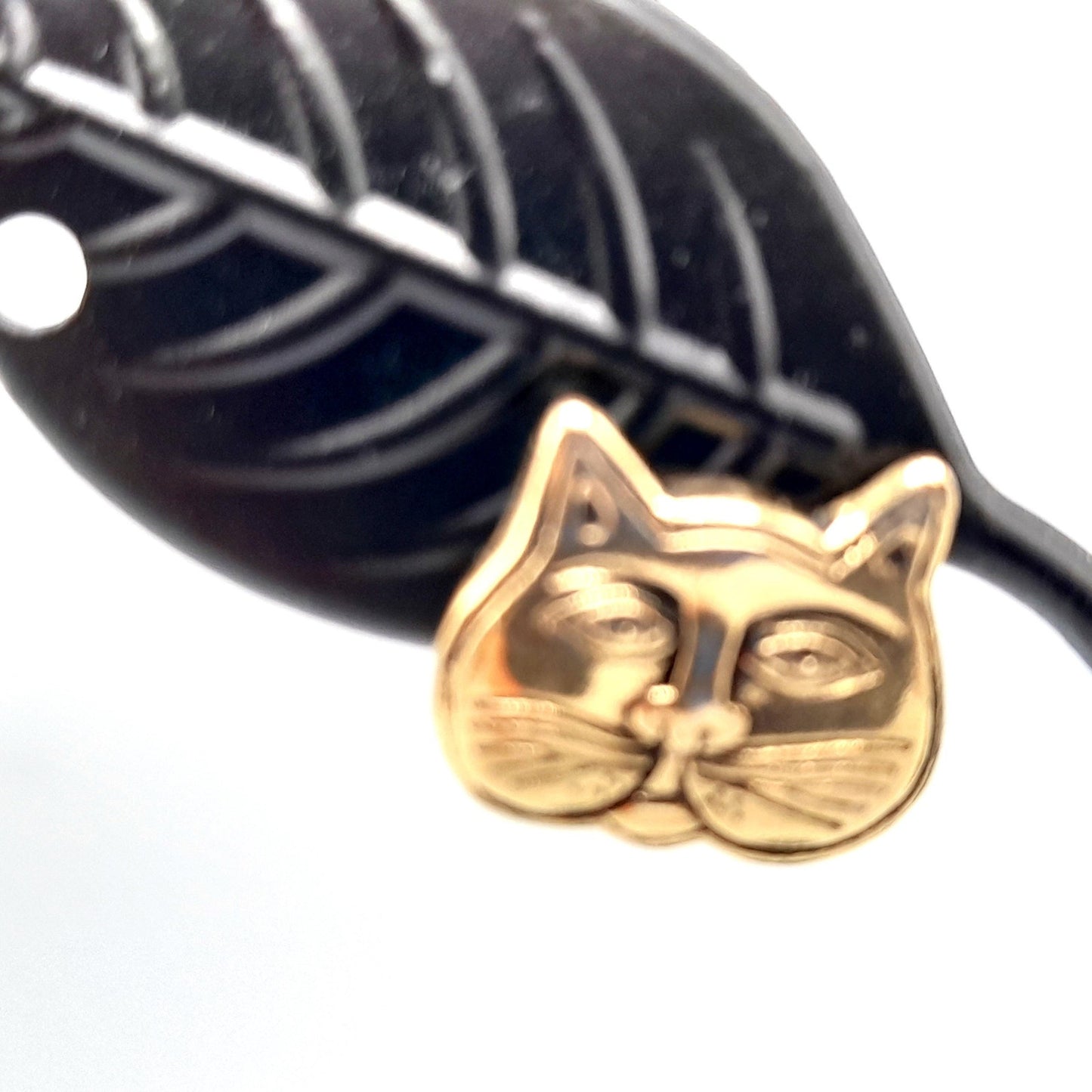 Laurel Burch Cat Face Earrings, Gold Plated Cats, Gold Filled Posts, 1980s