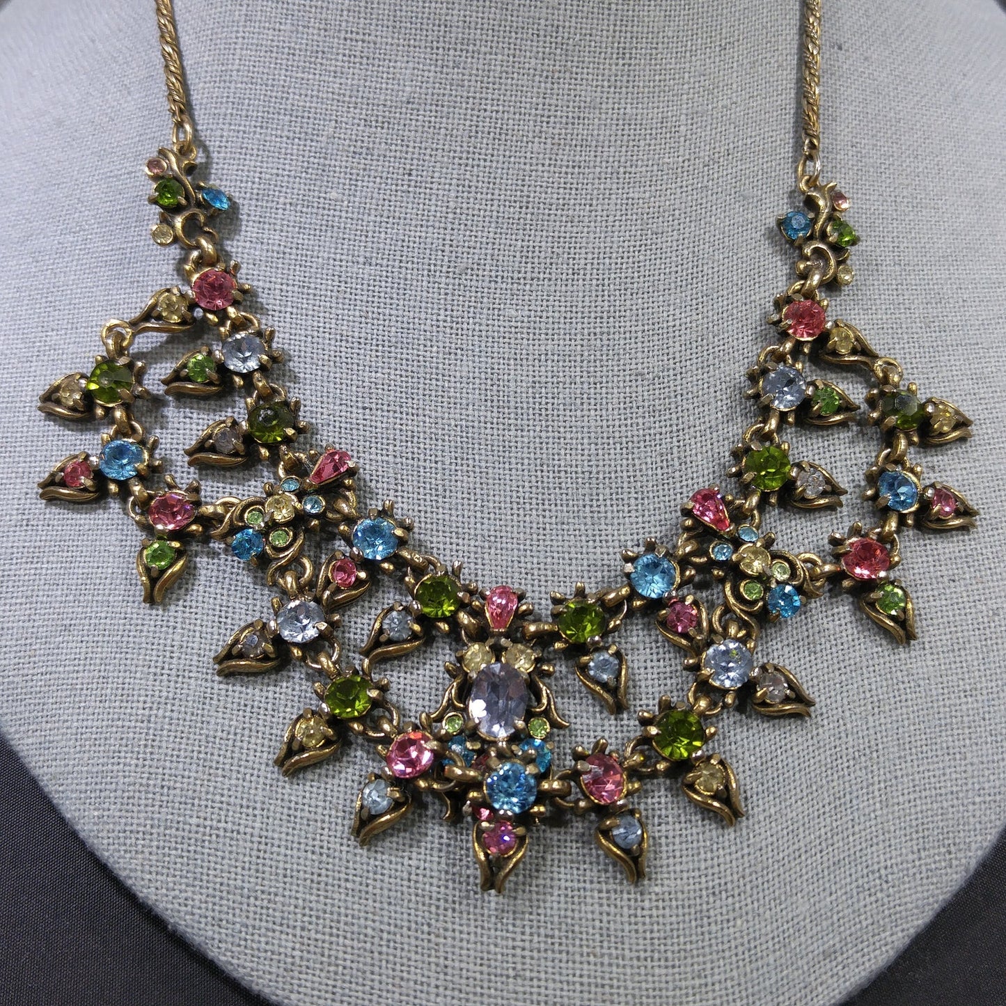 Hollycraft Pastel Rhinestone Necklace, Stamped Copr 1950, 1950s Vintage Jewelry
