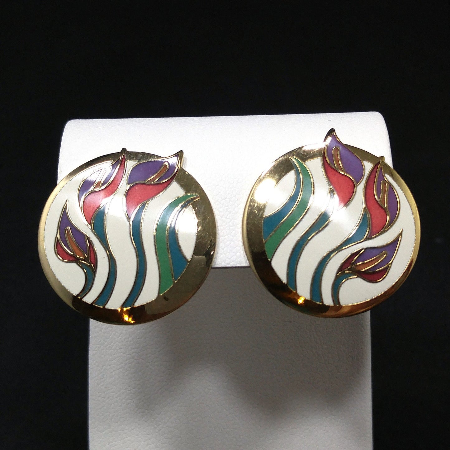 Laurel Burch "Lilies For Les" Floral Post Earrings, Gold Plated, 1980s Vintage