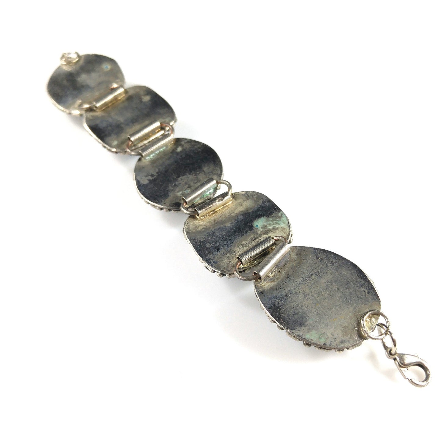Art Crafted Five Linked Bracelet, Silver Tone, Iridescent Design, 1960s Vintage Jewelry
