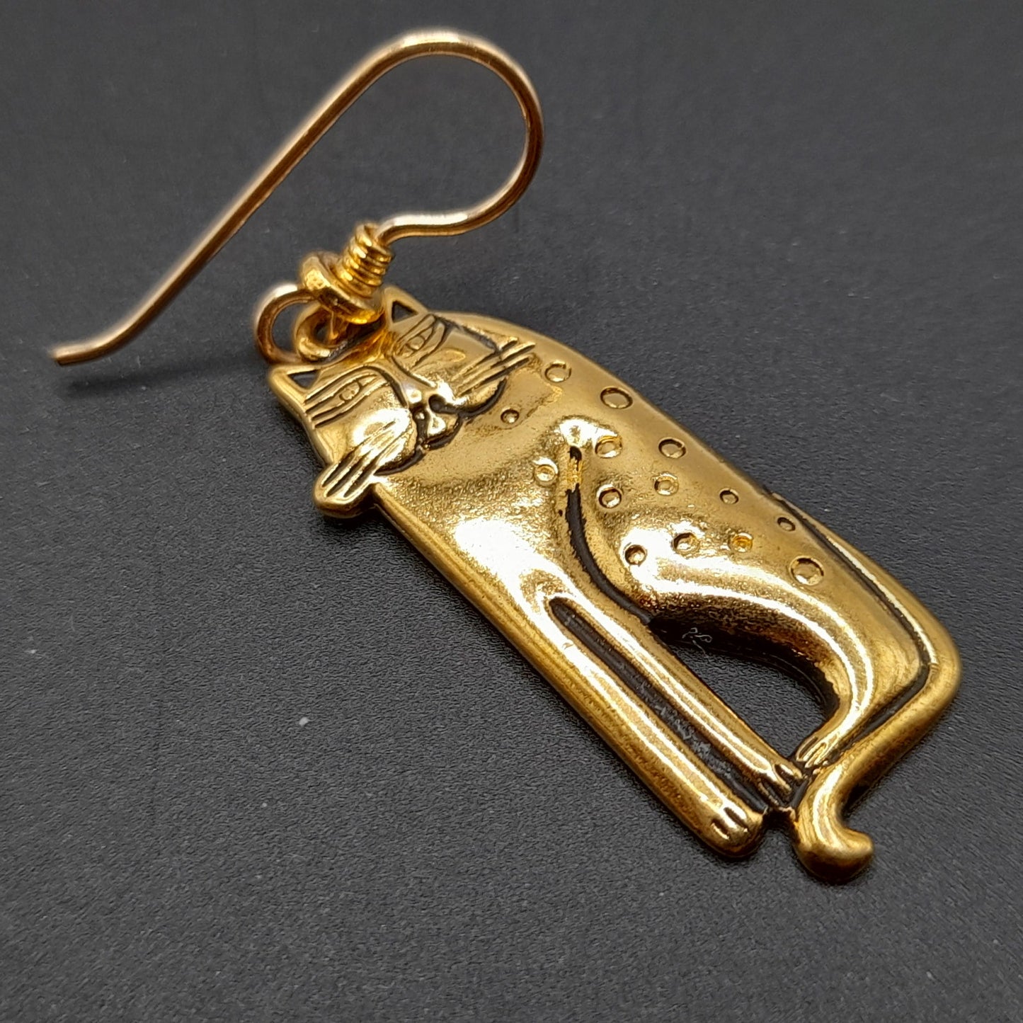 Vintage Laurel Burch Siamese Cat Earrings, Gold Plated