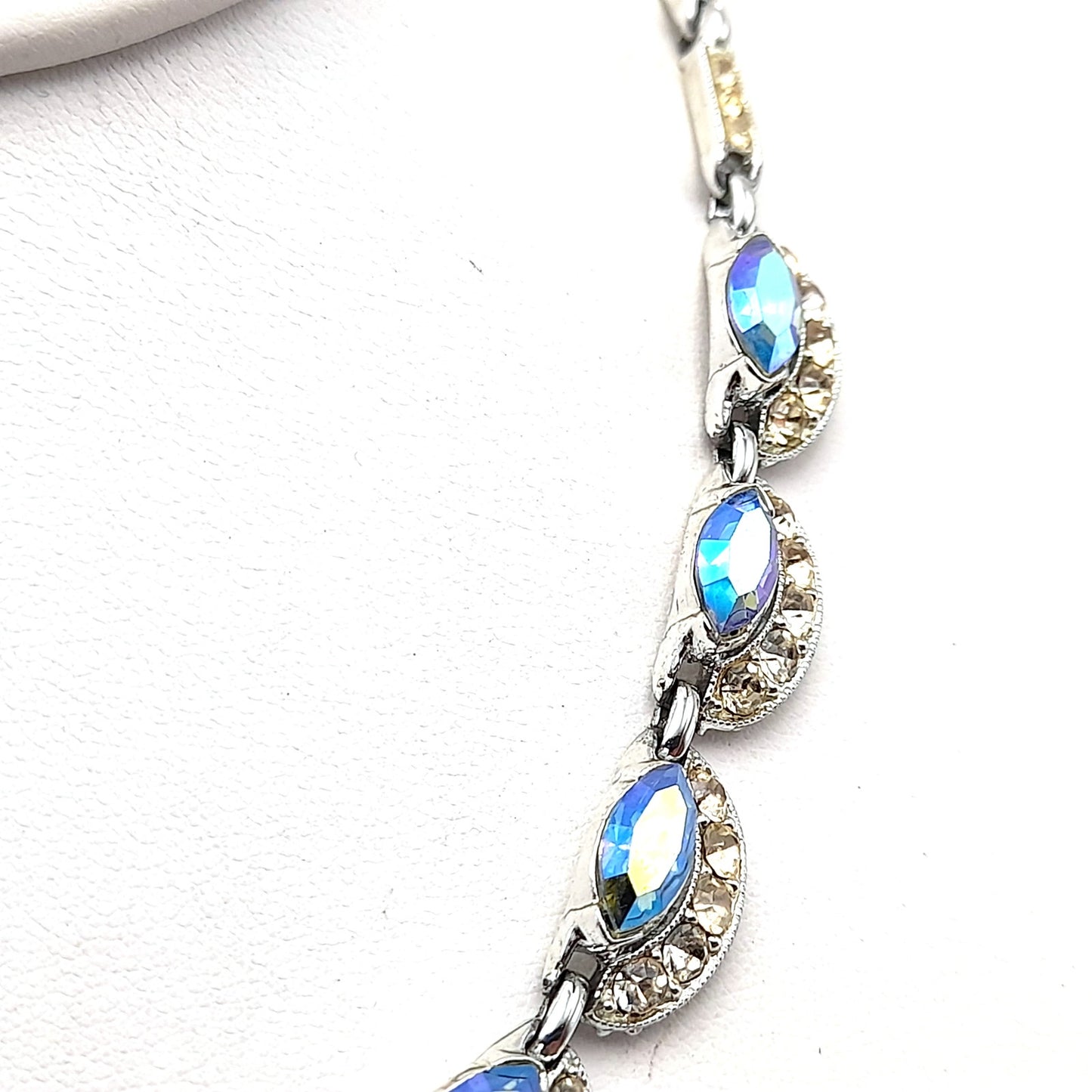 Bogoff Blue Rhinestone Rhodium Plated Choker Necklace Clip Earrings Set
