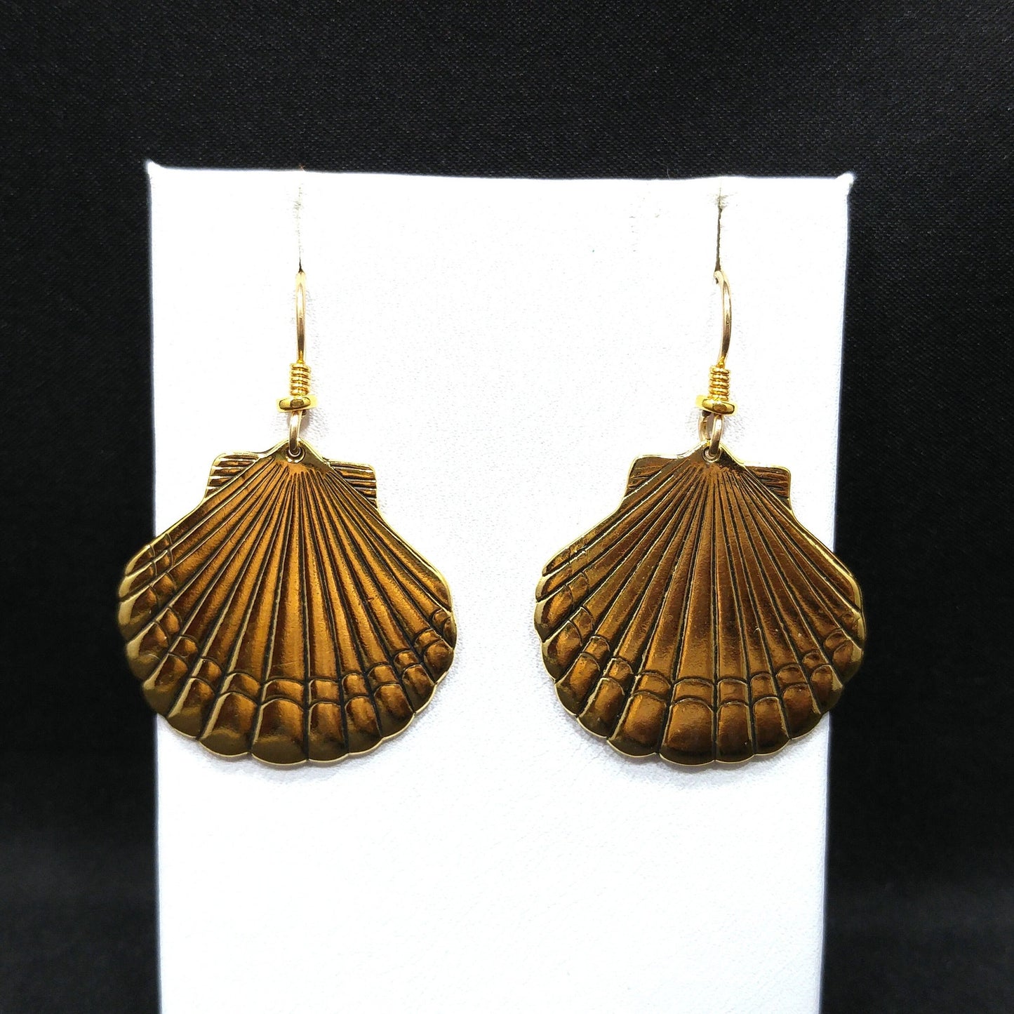 Laurel Burch Seashell Dangle Earrings, Gold Plated, Gold Filled Ear Wires, 1980s
