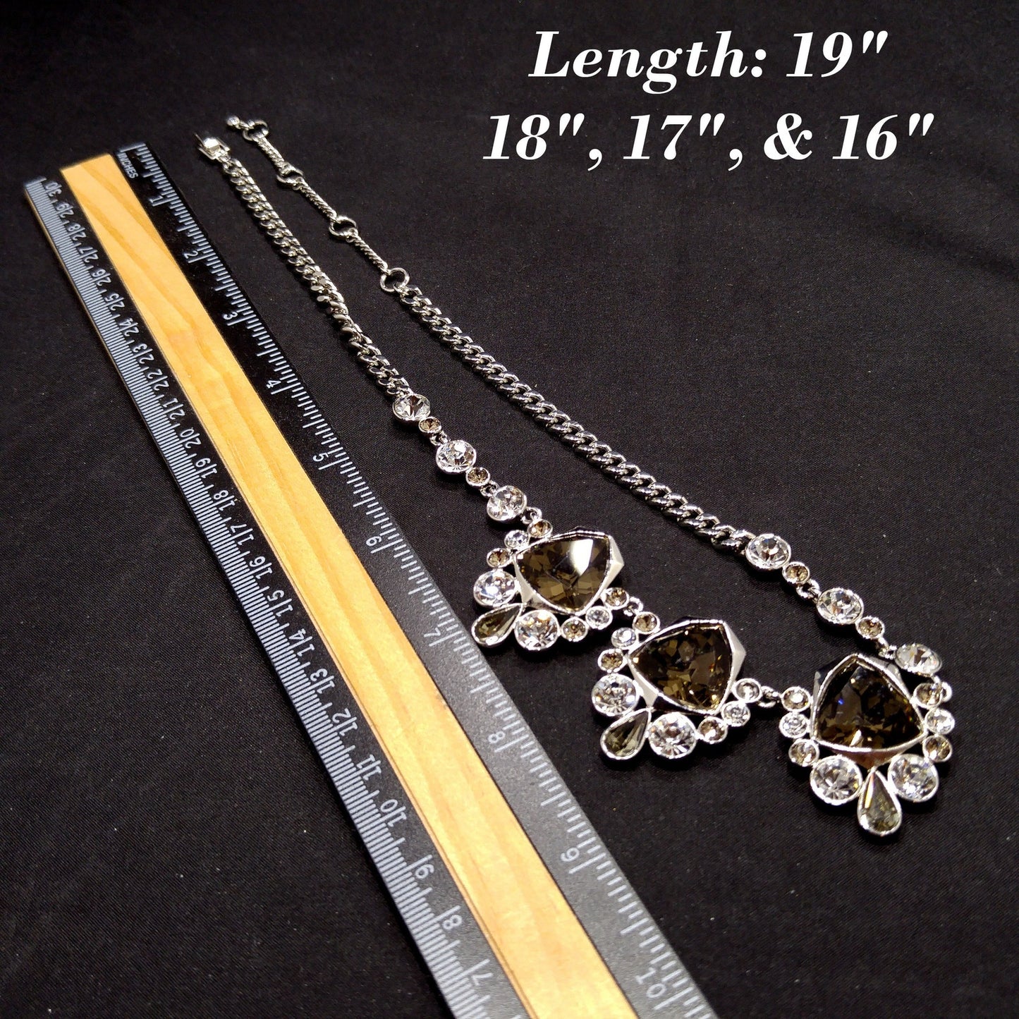 Givenchy Smoky Rhinestone Choker Necklace – 1990s Vintage Jewelry, Rhodium Plated Adjustable Length 16–19 Inches
