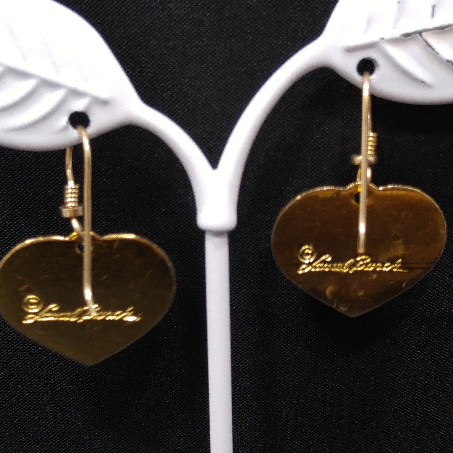 Vintage Laurel Burch Hollyhock Floral Earrings, Gold Plated, Pink Green White
