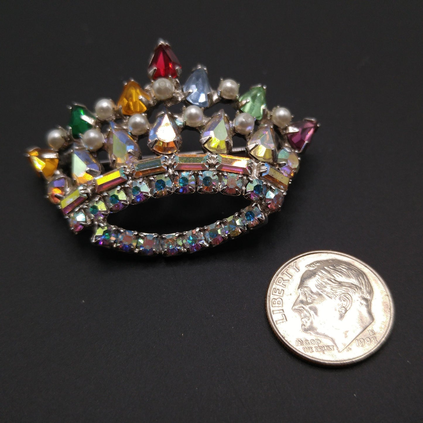 Unsigned B. David Rhinestone Crown Brooch, Mother's Crown, 1960s Vintage Jewelry
