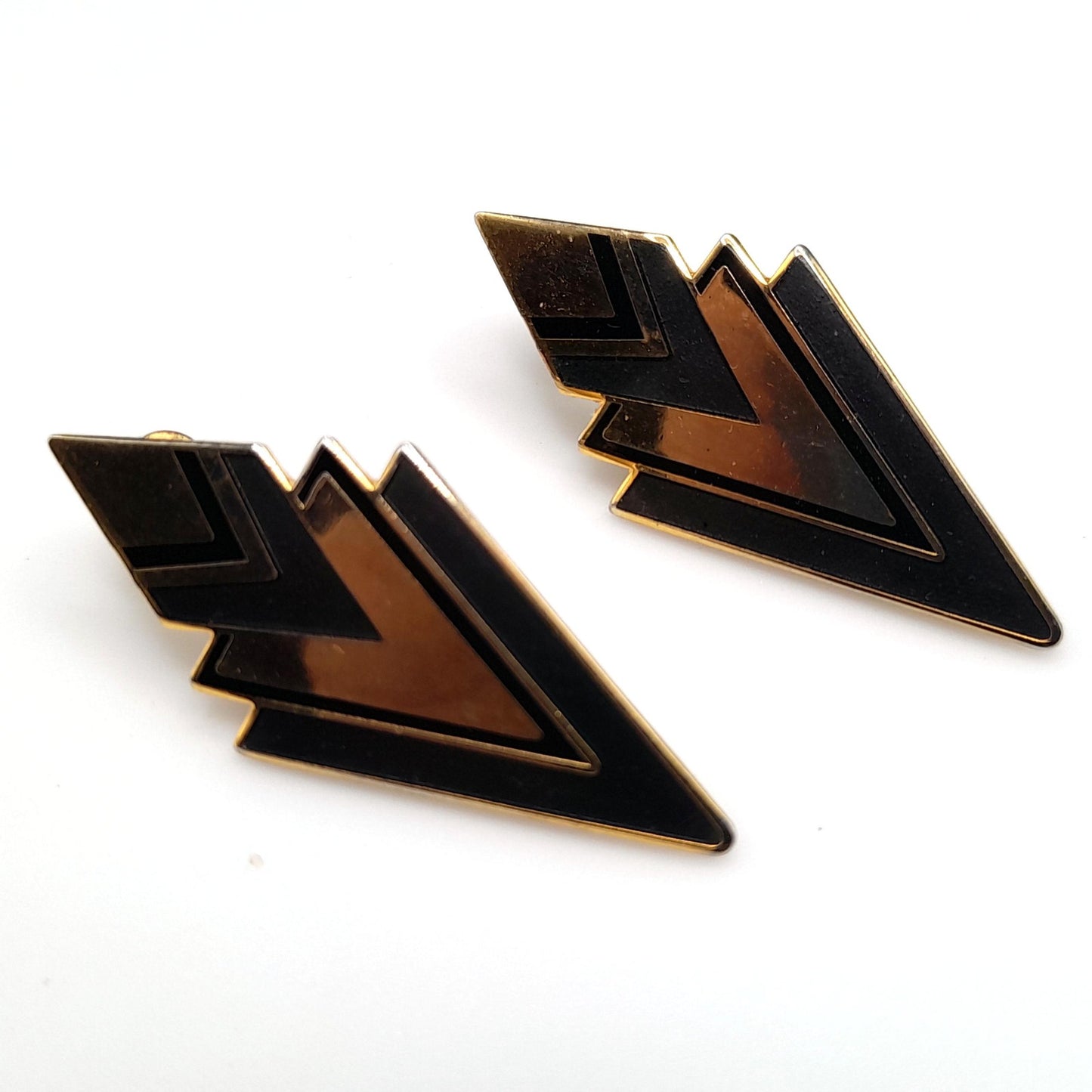 Vintage Laurel Burch Gray Gold Post Earrings, Geometric Gold Plated