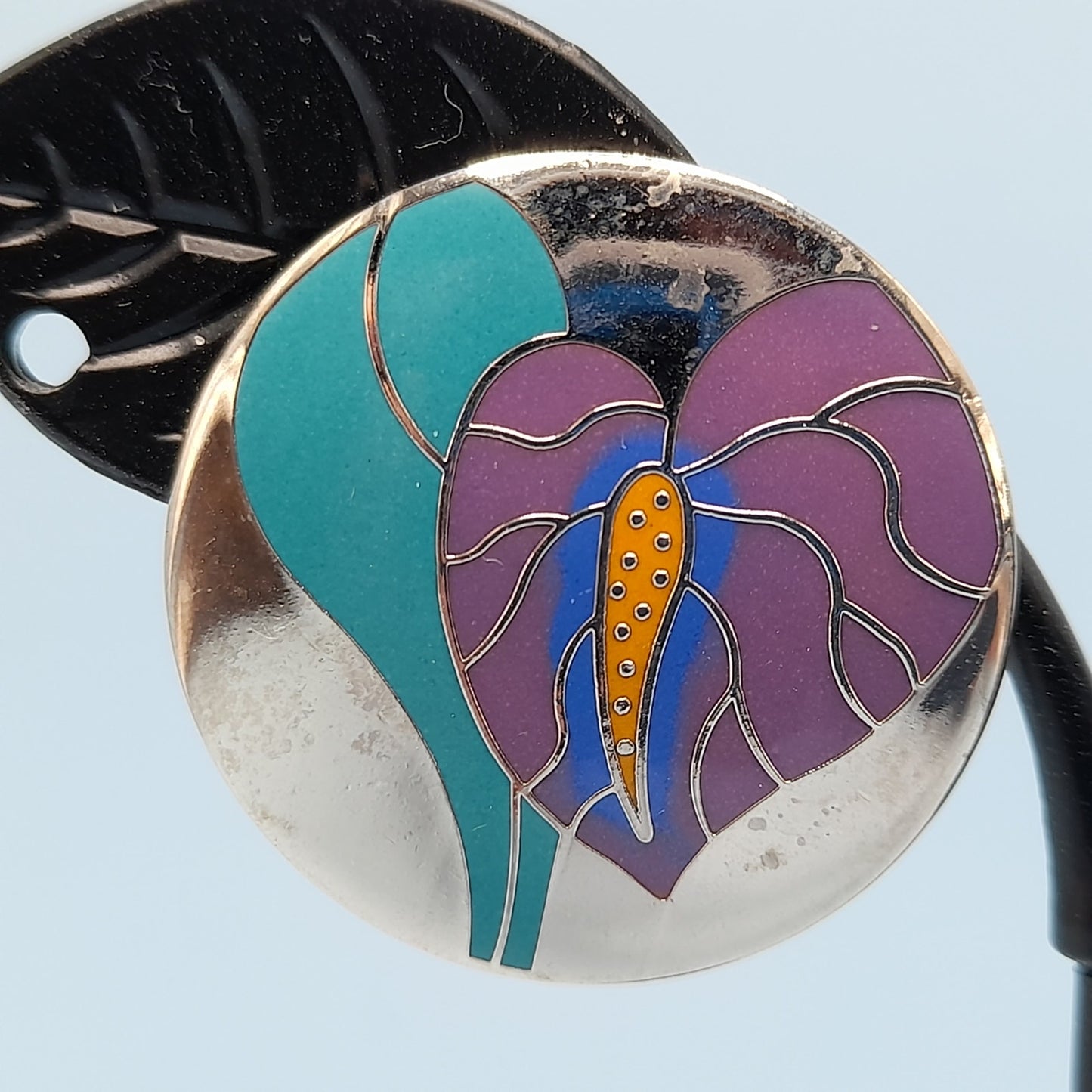 Vintage Laurel Burch Antherium Rhodium Plated Earrings