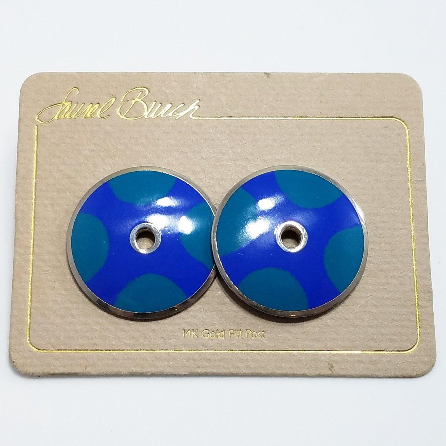 Laurel Burch "Medina" Disk Earrings, Modern Design, Gold Filled Posts, 1990s