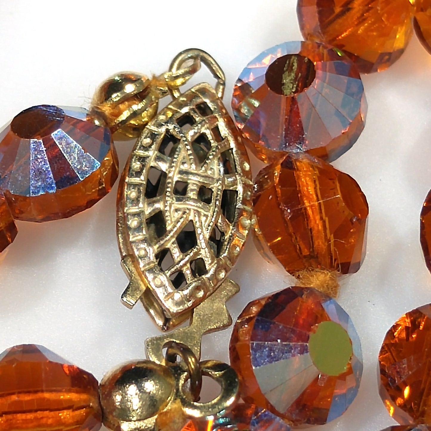 Topaz Austrian Crystal Beaded Necklace, 60 Inches, Aurora Borealis, 1960s Vintage Jewelry