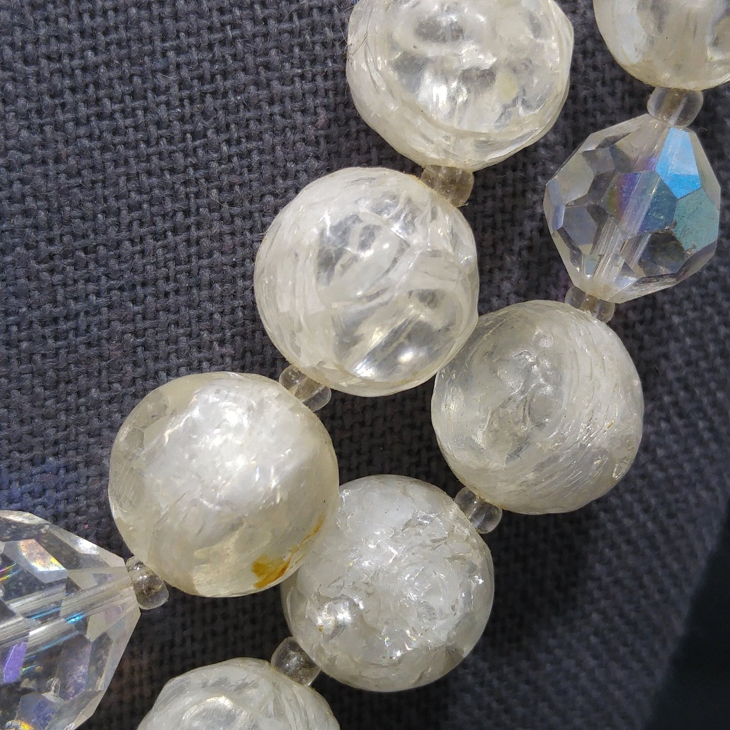 Laguna Crystal Bead Faux Crackle Glass Necklace, Lucite Beads, 1950s Vintage Jewelry