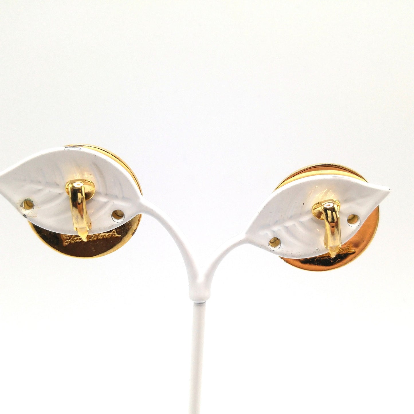 Vintage Laurel Burch "Celestial Birds" Clip Earrings, Black Enamel, Gold Plated