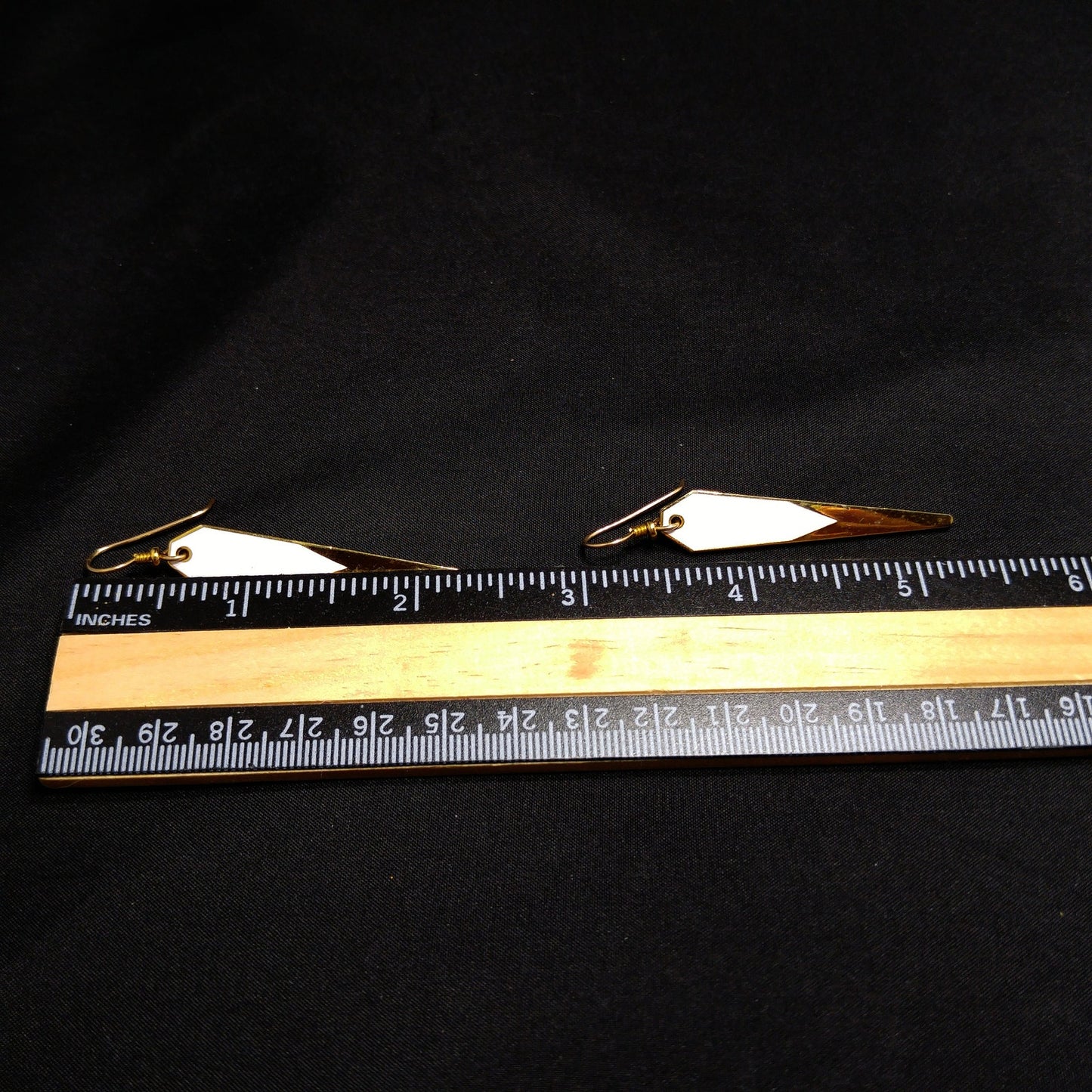 Vintage Laurel Burch Long Earrings, White Enamel, Gold Plated