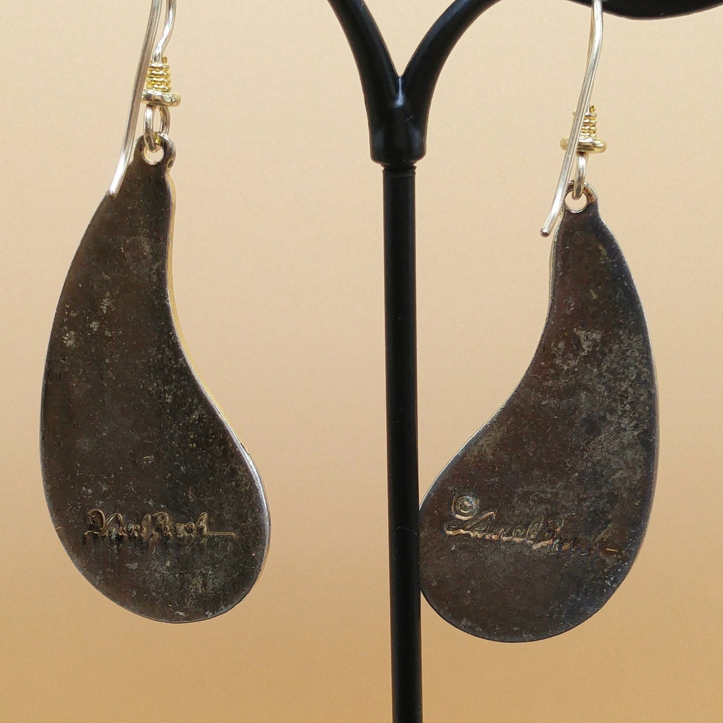 Vintage Laurel Burch Swallow Bird Blue Enamel Earrings, Gold Plated