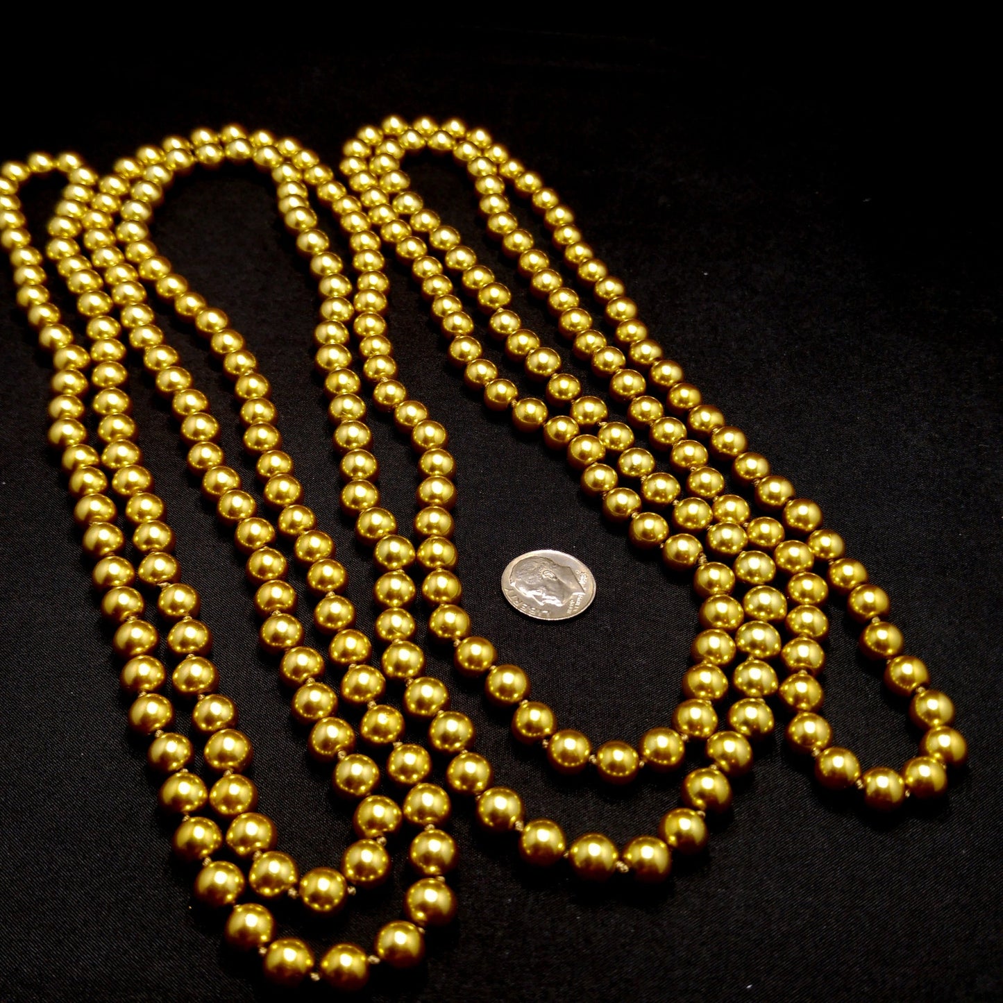 Gold Glass Pearls, Hand Knotted, 96 Inches, 1970s Vintage Jewelry