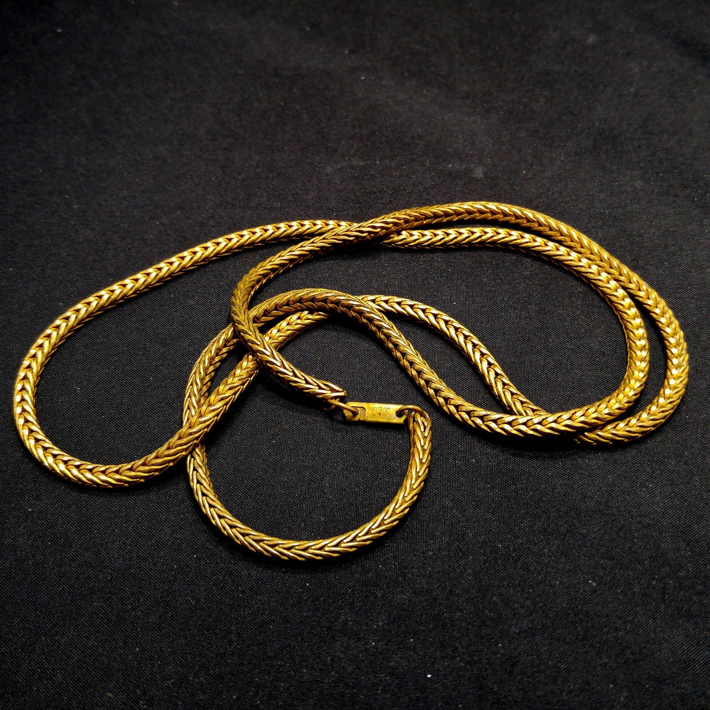Miriam Haskell Brass Wheat Chain Long Necklace, 30 Inches, 1940s Vintage Jewelry