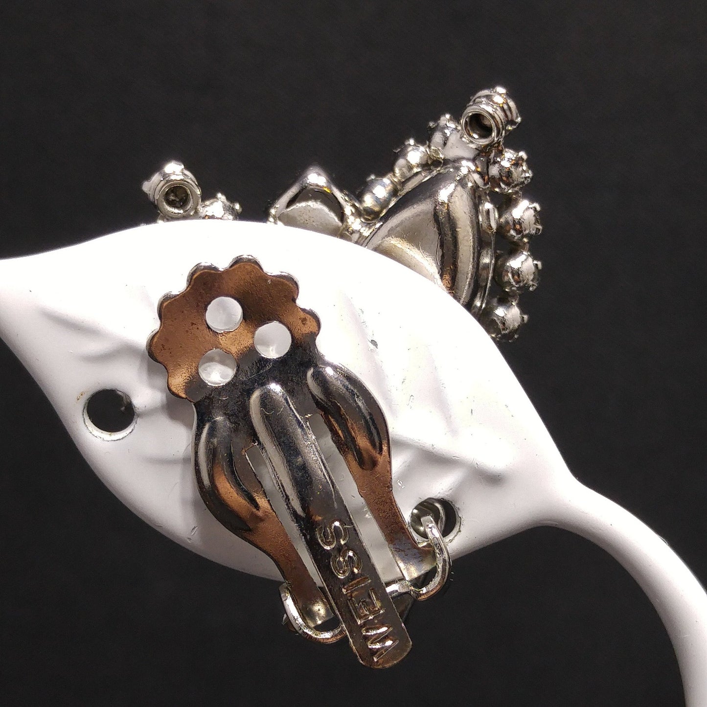 Weiss Clear Rhinestone Floral Earrings, Rhodium Plated, 1950s Vintage Jewelry