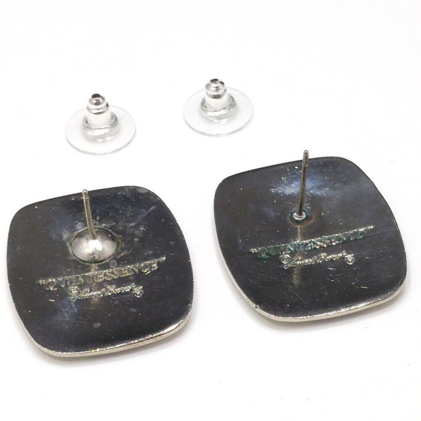 Vintage Laurel Burch "Quintessence" Geometric Earrings, Rhodium Plated, 1 1/8"
