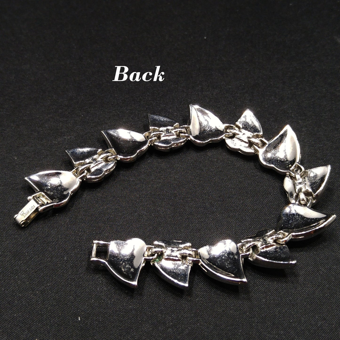 Crown Trifari Heart Leaves Bracelet, Rhodium Plated, 1960s Vintage Jewelry