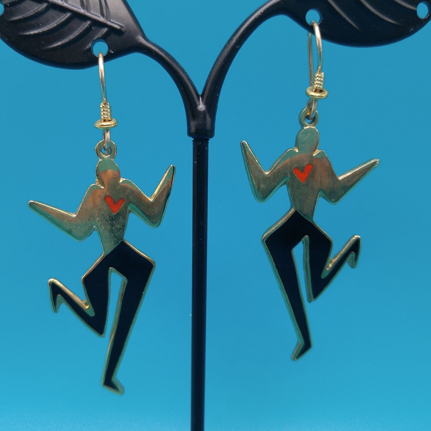 Vintage Laurel Burch "Dancing Spirit" Drop Earrings, Gold Plated