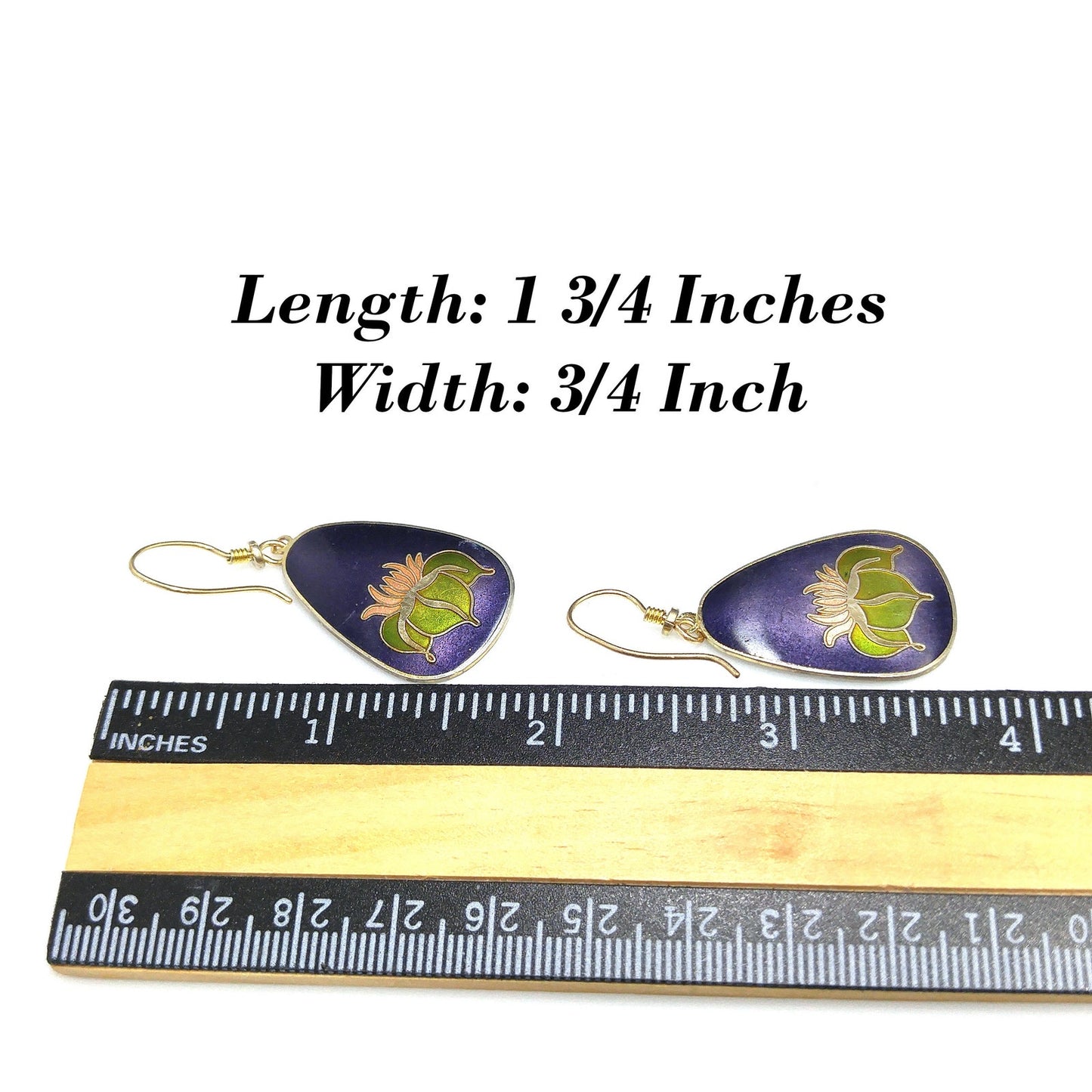 Vintage Laurel Burch Water Lily Earrings, Dark Blue Pink Green Enamel