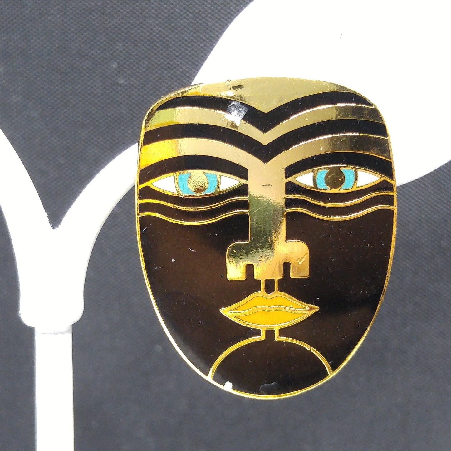 Vintage Laurel Burch "Maori" Post Earrings, Tribal Faces, Gold Plated