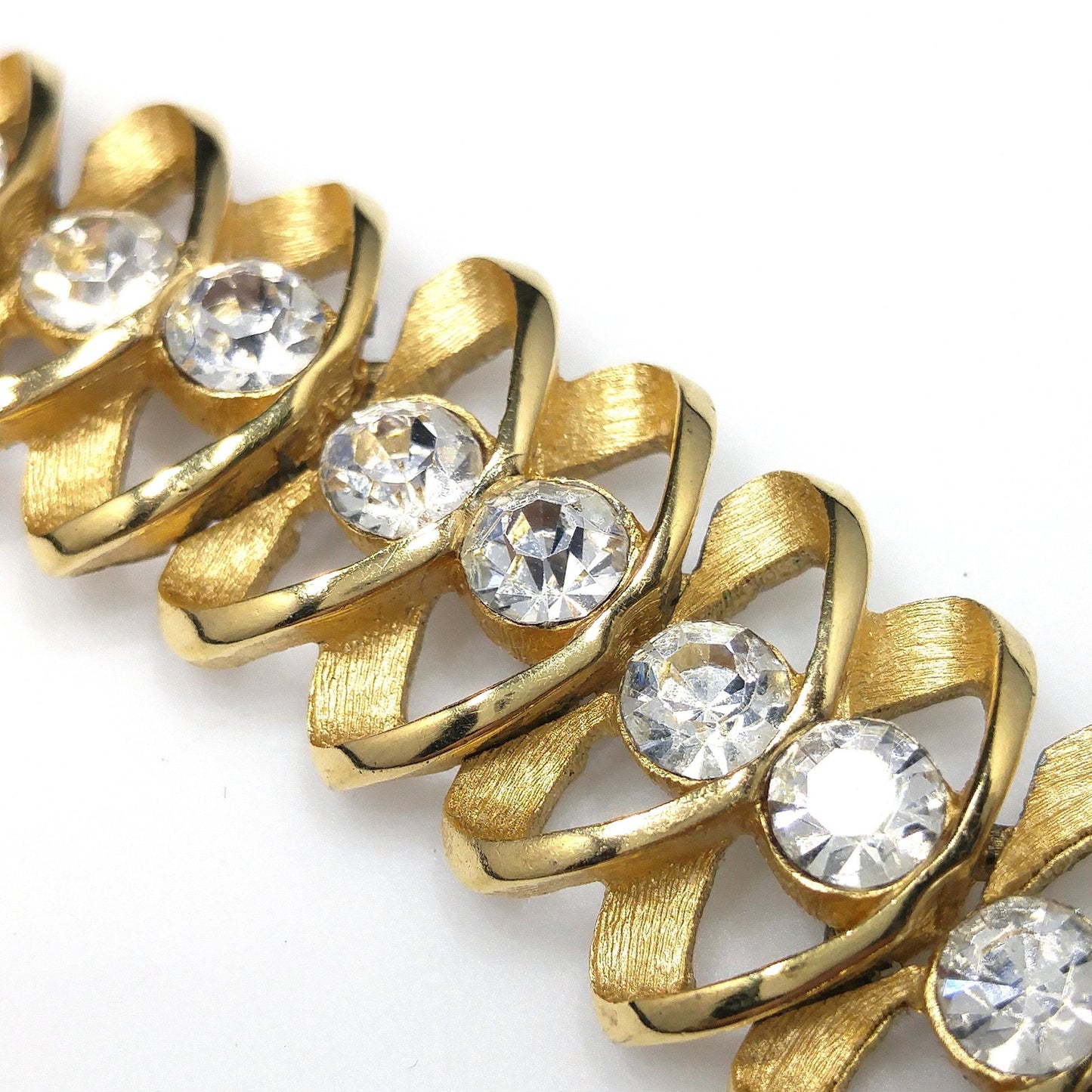 Crown Trifari Clear Rhinestone Bracelet, Gold Plated, 1960s Vintage Jewelry