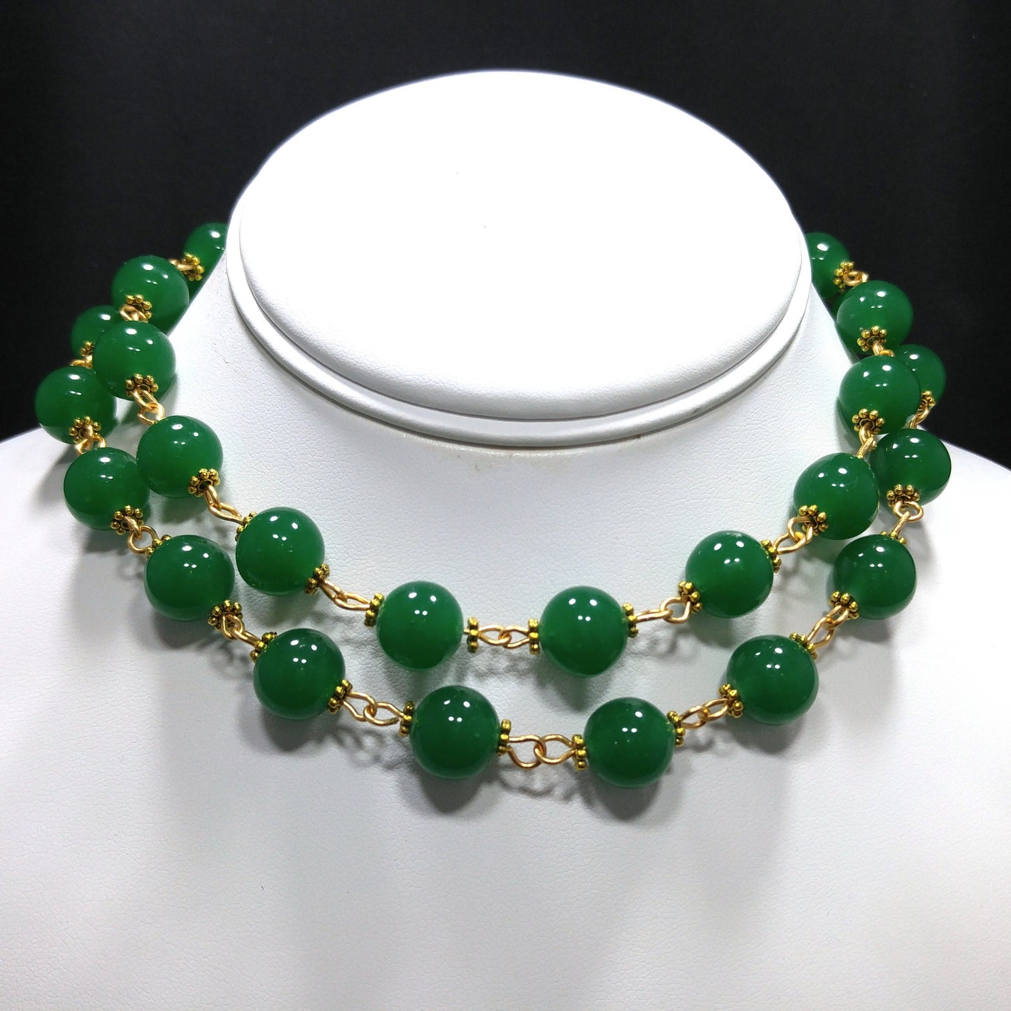Vintage Japan Beads Hand Wire Wrapped Necklace, Gold Brass Wire, 1960s Vintage Beads