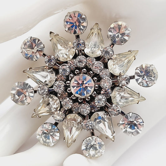 Vintage 1950s Unsigned Wedding Brooch, Riveted Three Dimensional Flower Pin