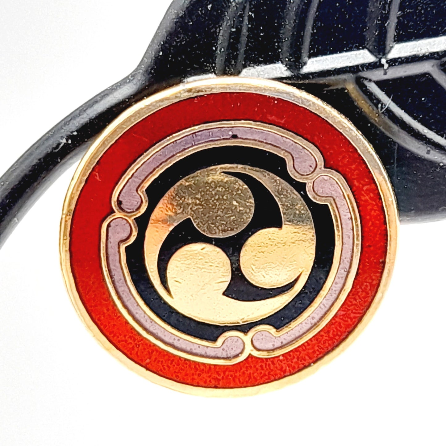 Vintage Laurel Burch Red Black Enamel Asian Symbol Post Earrings - Gold Plated - 3/4 Inch