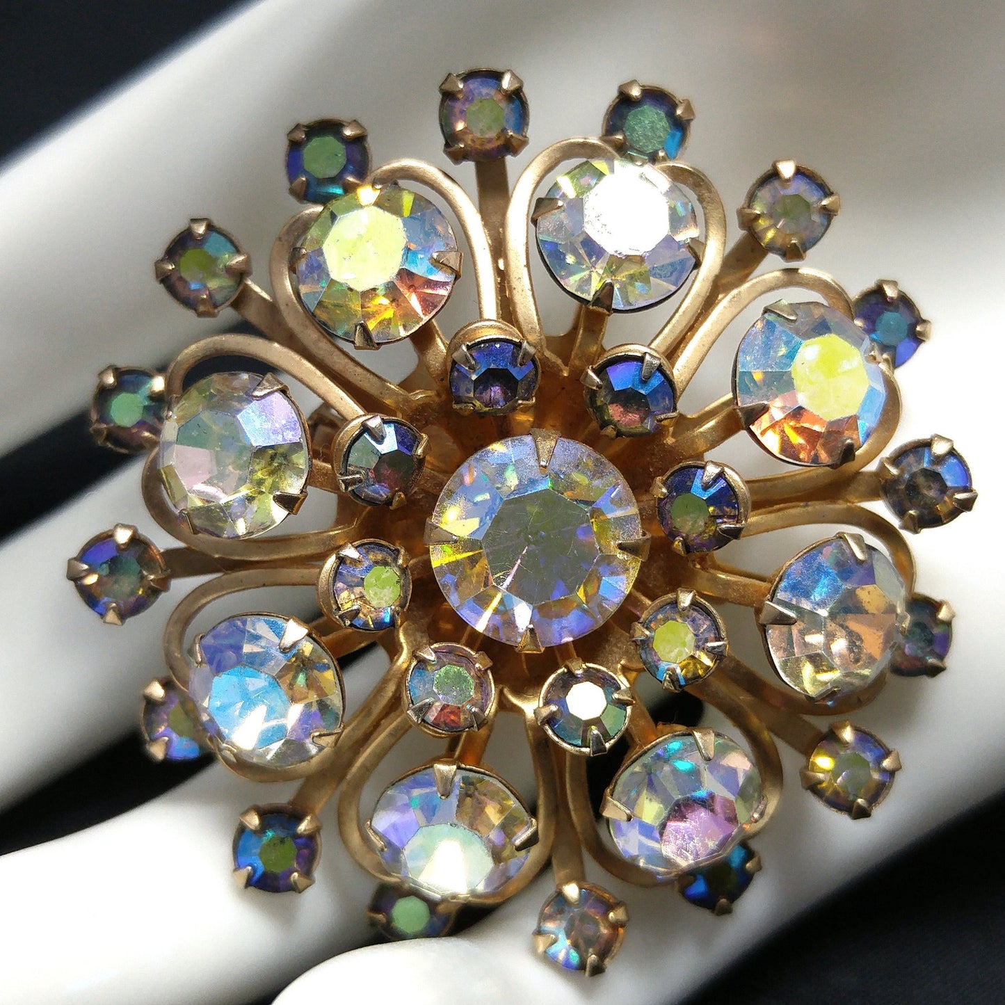 Aurora Borealis Rhinestones Brooches, Mid Century, 1950s Vintage Jewelry