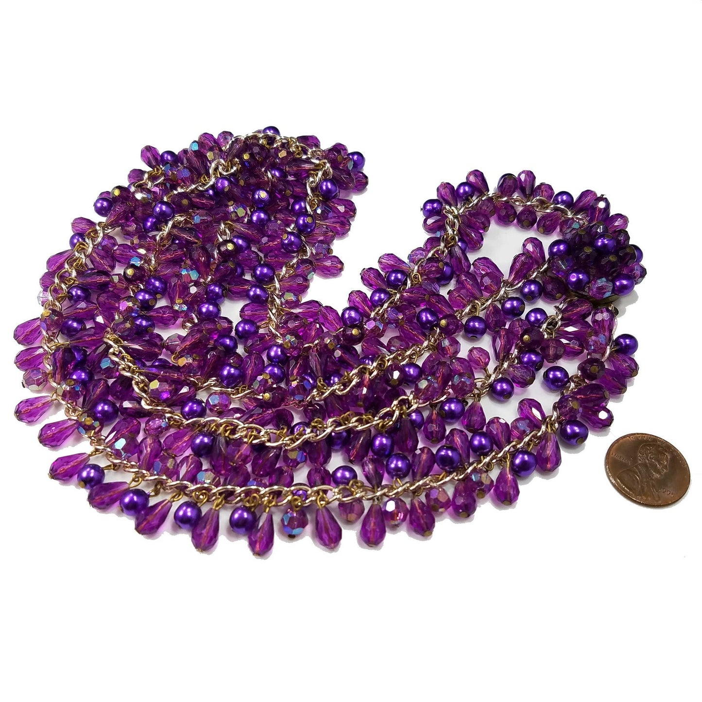 Western Germany Purple Gold Beaded Necklace, 1960s Vintage Jewelry