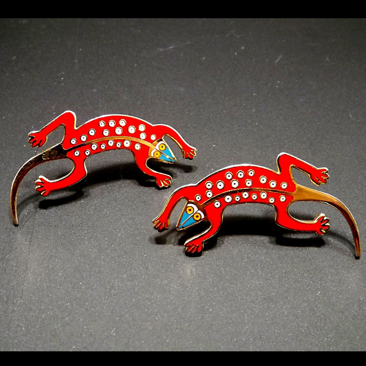 Vintage Laurel Burch Red Enamel "Lizard" Earrings, Gold Filled Posts, 1980s