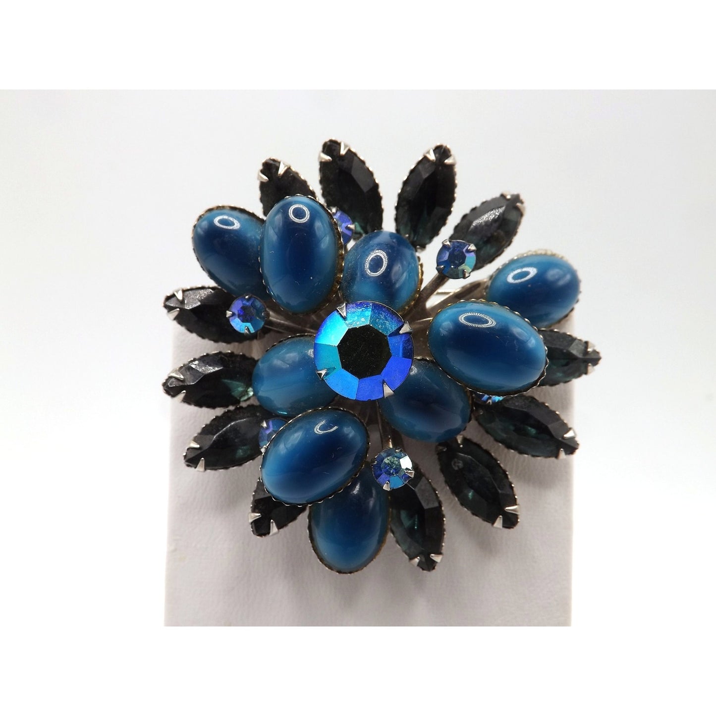 Blue Floral Mid-Century Brooch, Riveted Construction, 1950s Vintage Jewelry