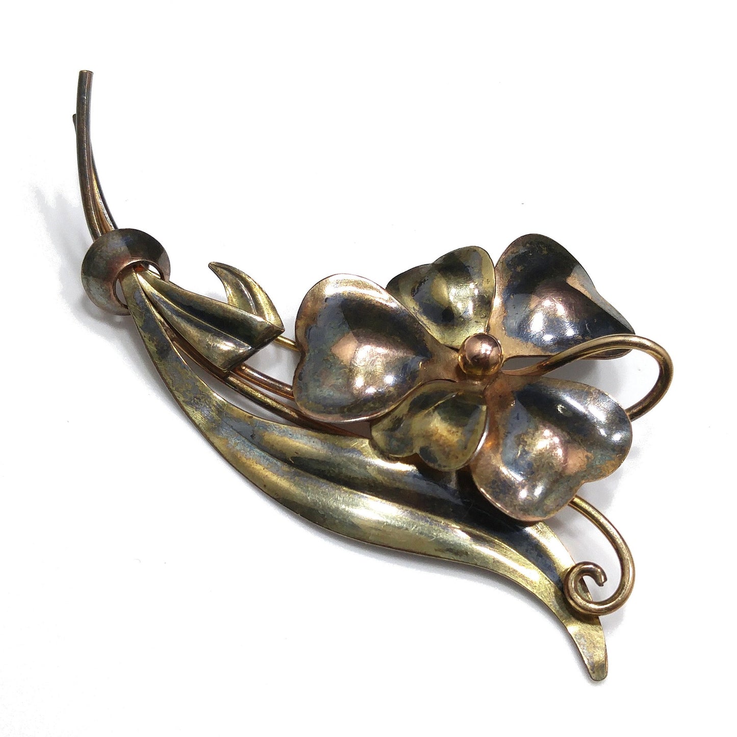 Carl-Art Large Flower Brooch, 12K Gold Filled over Silver, 1930s Vintage Jewelry