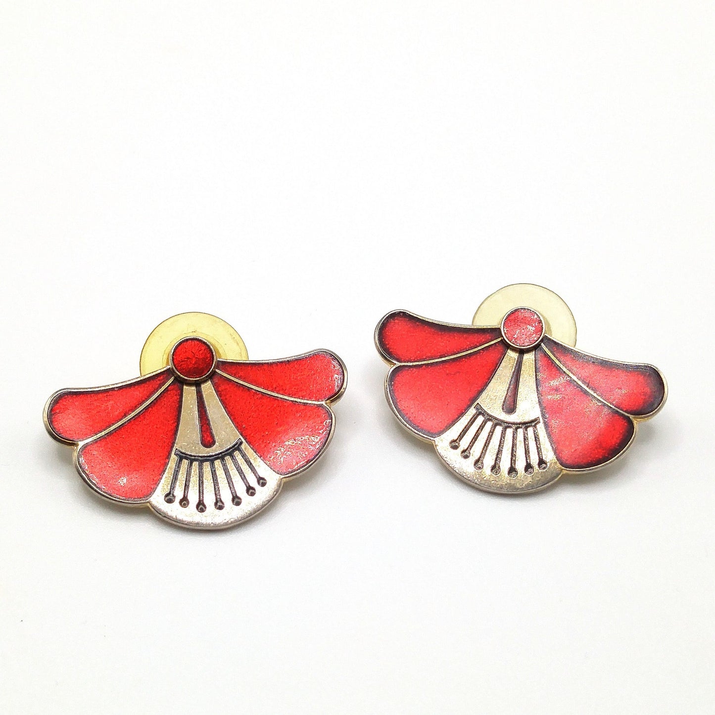 Laurel Burch Red Floral Post Earrings, Two Earrings in One, Gold Plated, 1980s Vintage Jewelry
