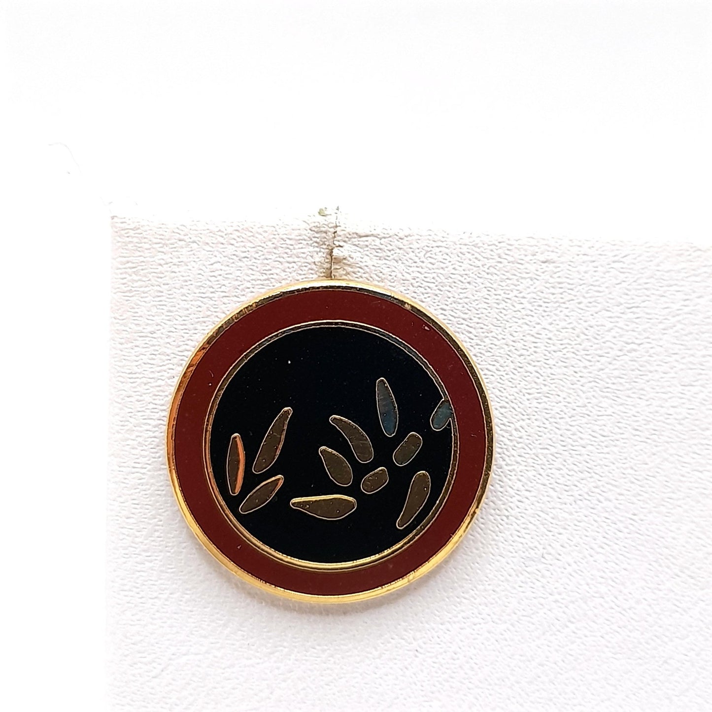 Vintage Laurel Burch Bamboo Post Earrings, Gold Plated, Black Brown Enamel, 1980