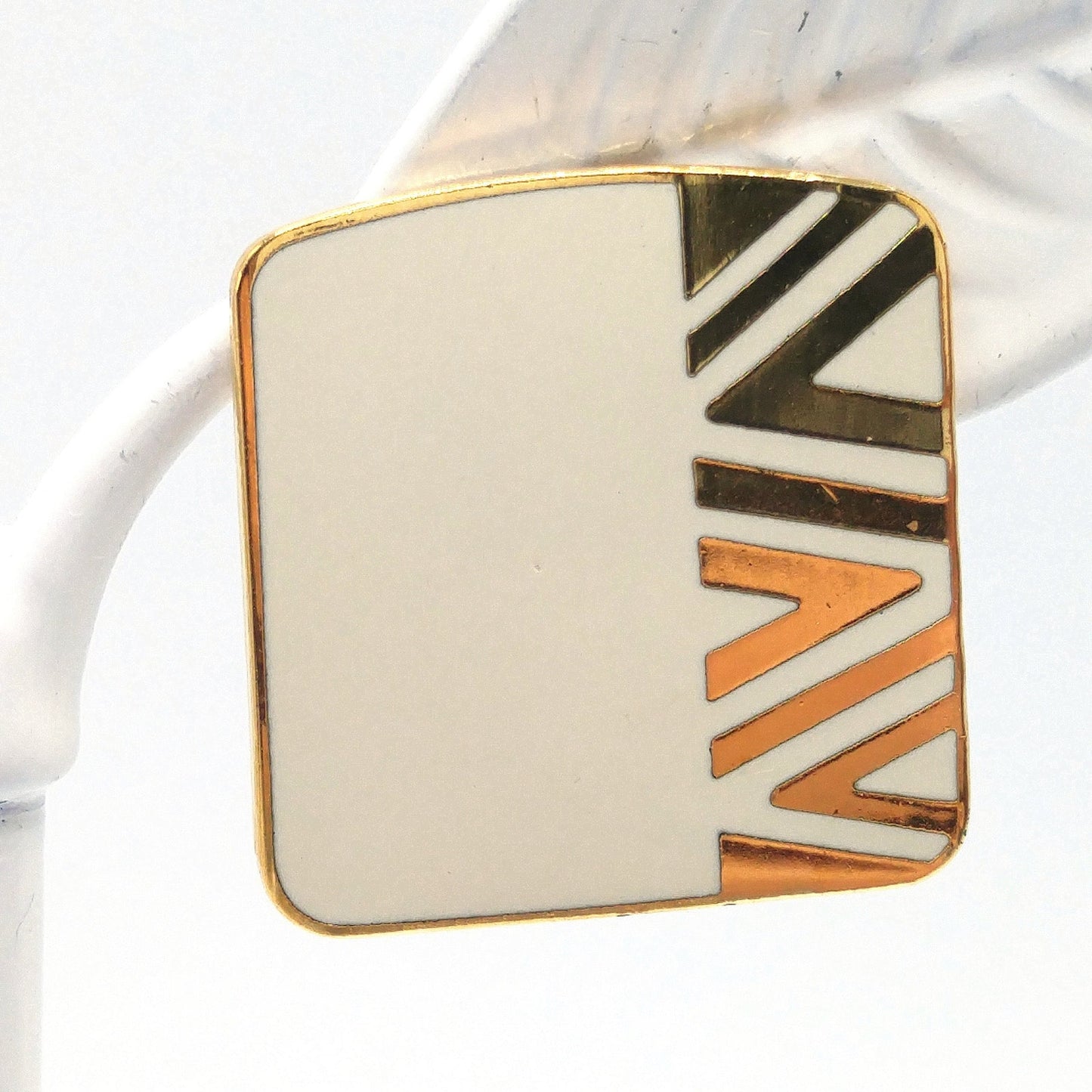 Vintage Laurel Burch "Naito" Geometric Post Earrings, Cream Enamel, Gold Plate