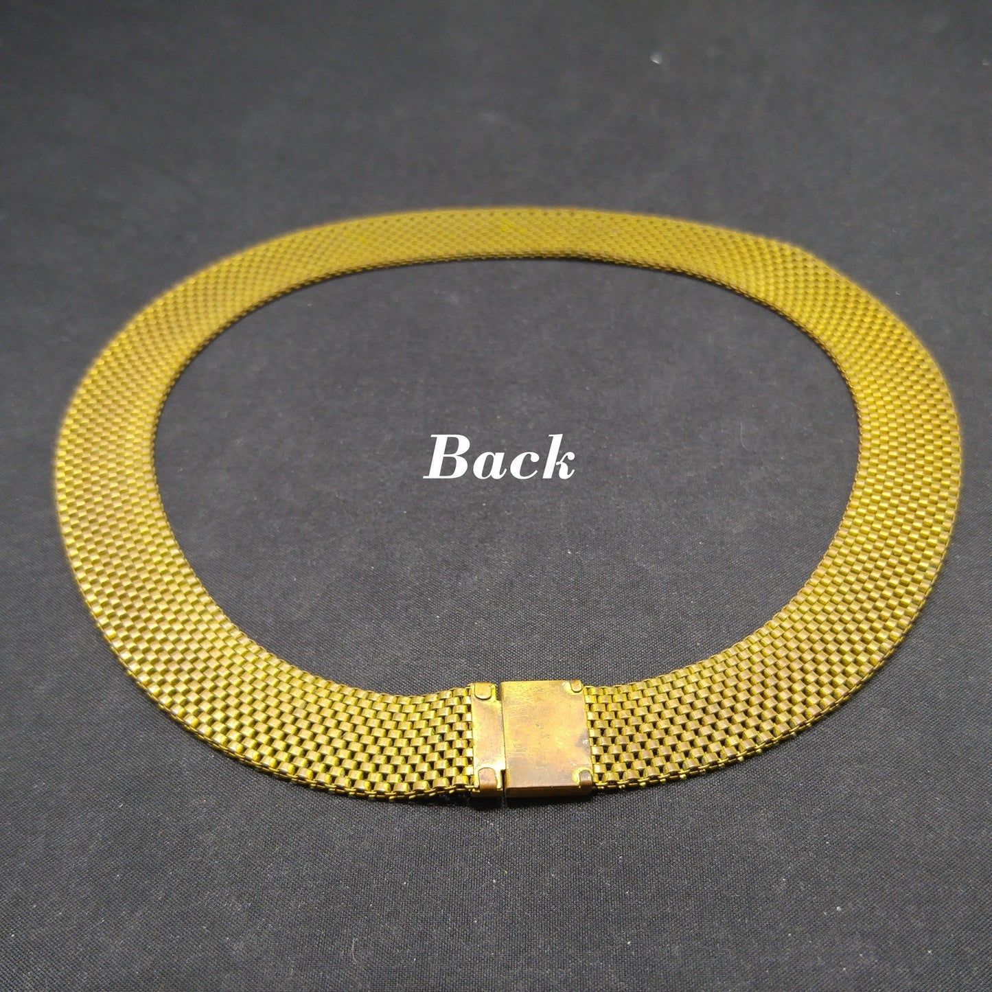 Art Deco Brass Mesh Necklace, Yellow Enamel, 1930s Vintage Jewelry