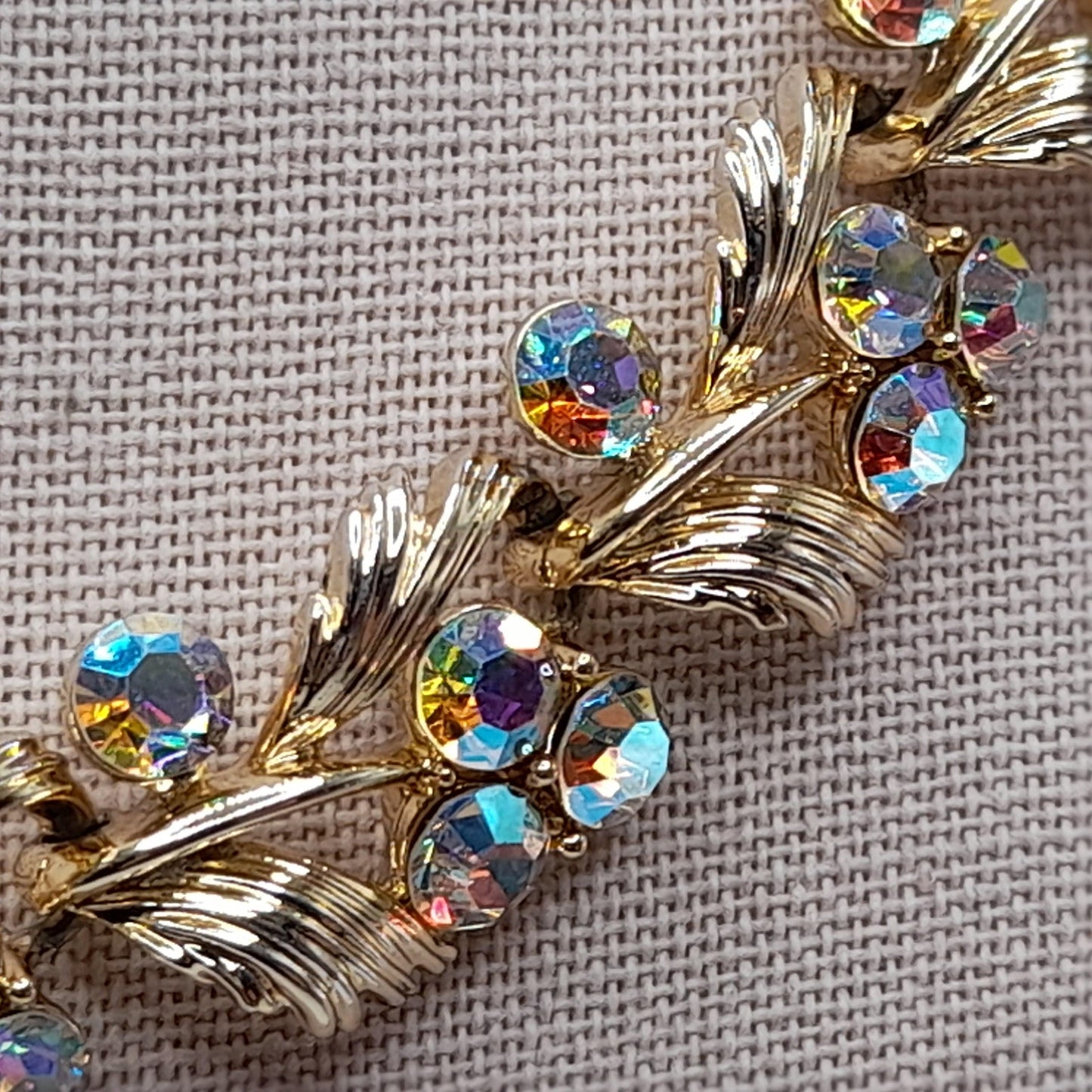 Vintage Lisner Aurora Borealis Rhinestone Choker Necklace, Gold Tone, 1950s