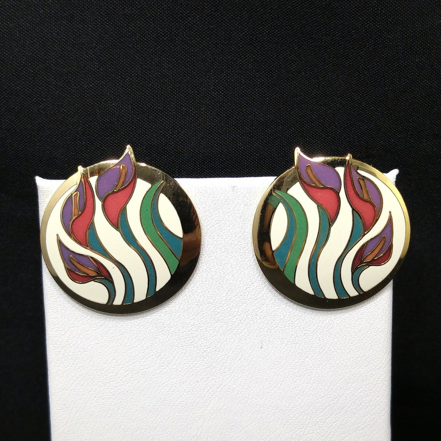 Laurel Burch "Lilies For Les" Floral Post Earrings, Gold Plated, 1980s Vintage