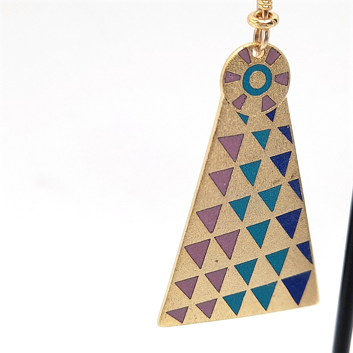 Laurel Burch Geometric Long Earrings, Gold Filled Ear Wires, 1980s Vintage Jewelry