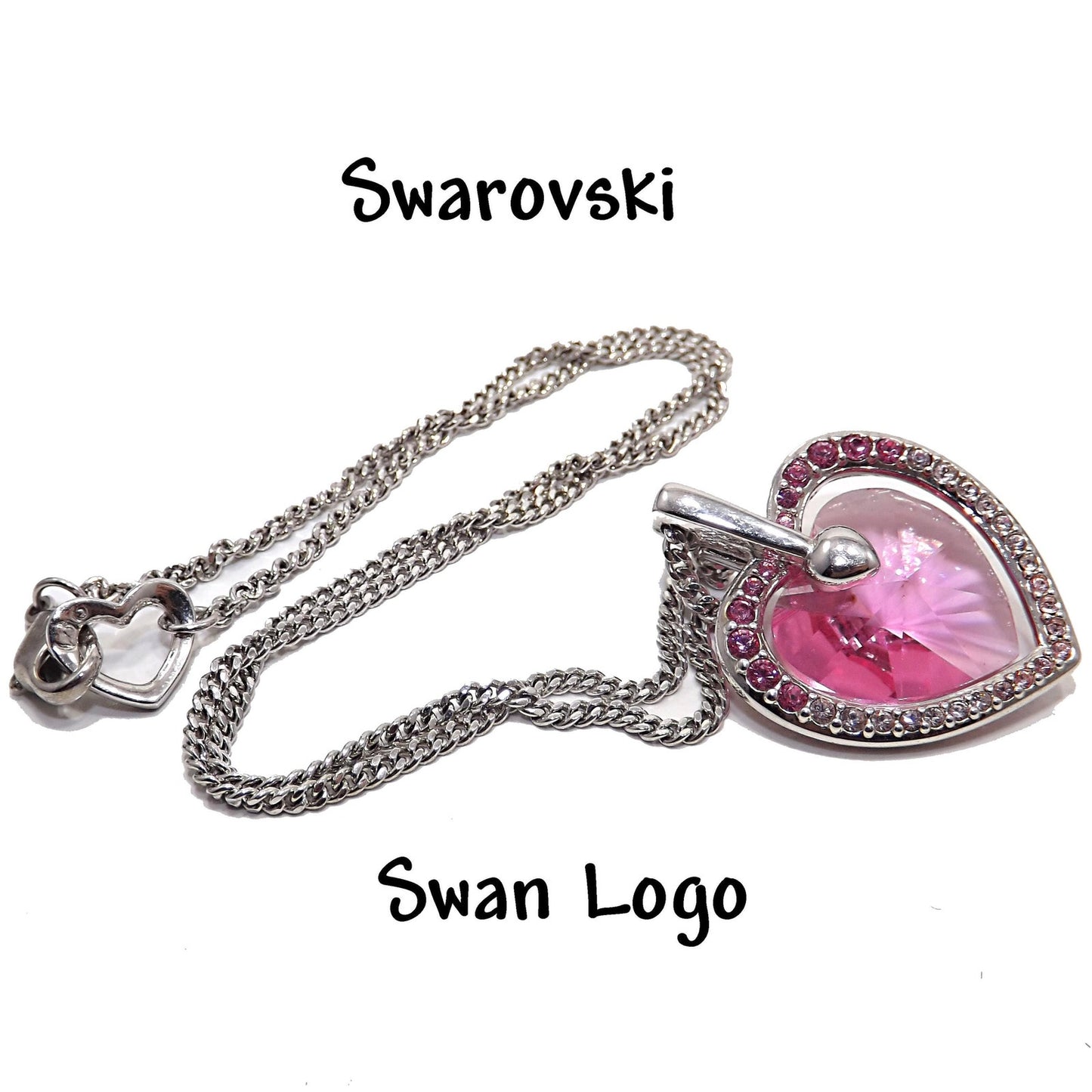 Swarovski “Mom 2003” Pink Heart Crystal Necklace, Swan Logo, Vintage 2000s Jewelry
