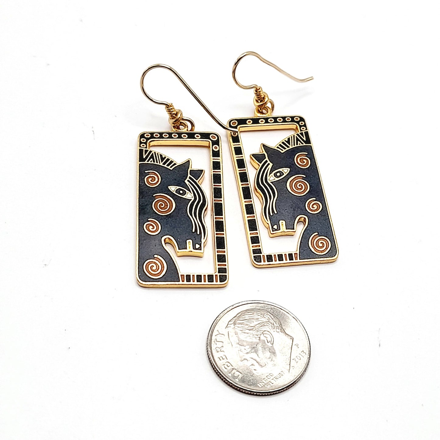 Vintage Laurel Burch Mare Horse Earrings, Gold Plated Dangles, 2 1/8 Inches