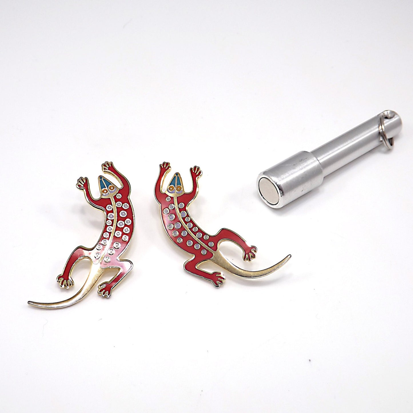 Vintage Laurel Burch Red Enamel "Lizard" Earrings, Gold Filled Posts, 1980s